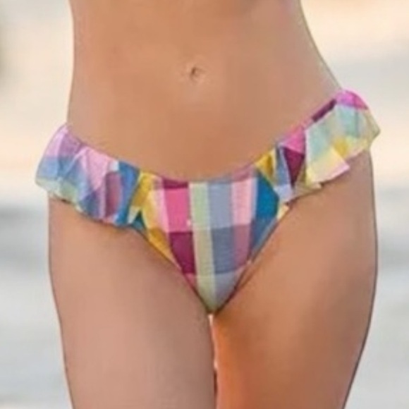 Jess Southern for Gianni Bini Garden Plaid Cheeky Ruffle Bikini Bottoms - Picture 1 of 6